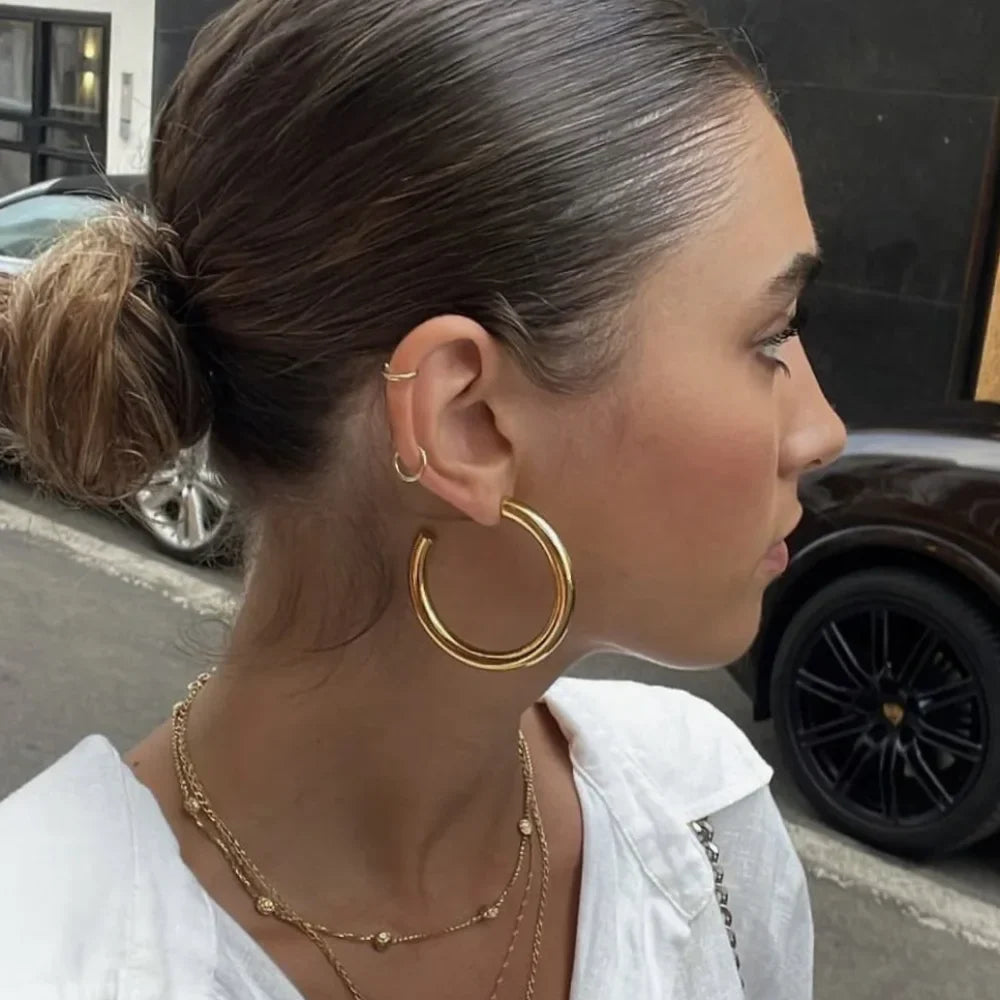 Classic Stainless Steel Hoop Earrings – 30/40/50mm Gold Big Earrings for Women, Trendy Jewelry Accessories