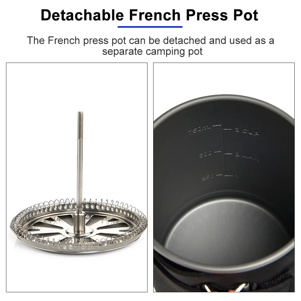 Widesea Camping Cooking System – Gas Stove Burner with Heat Exchanger, Coffee Pot & Cookware for Outdoor Tourism