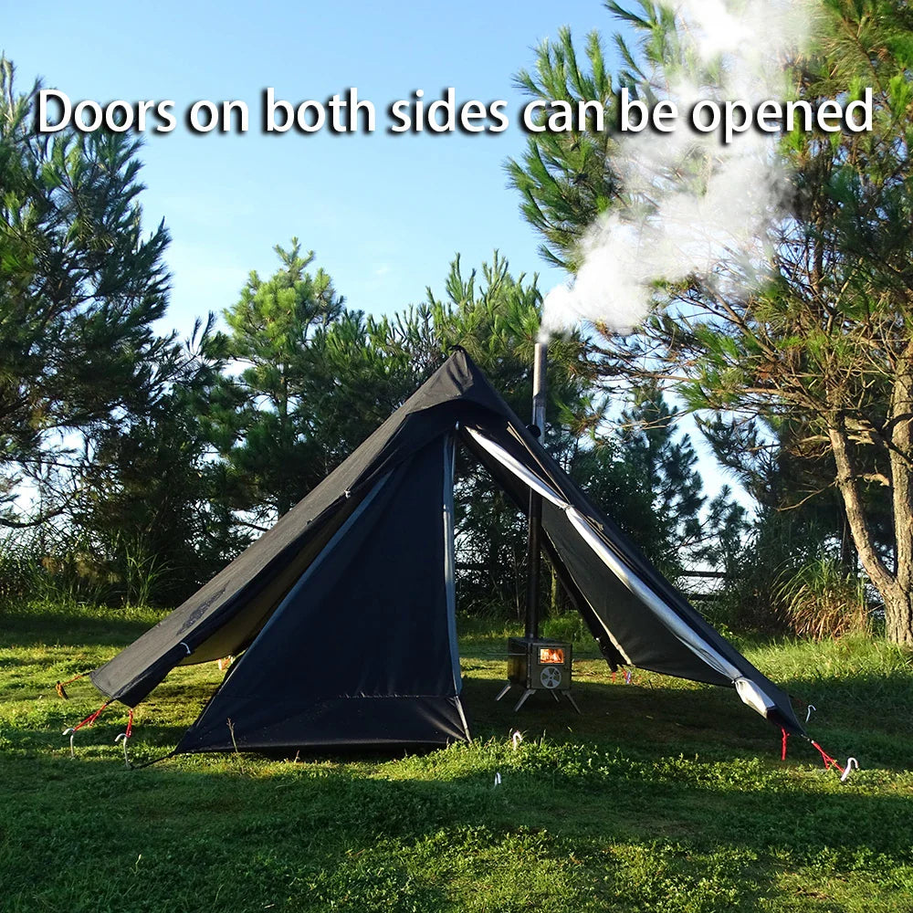 Camping Hot Tent with Chimney Window – Ultralight Tipi Teepee Pyramid Tent, Double Layer Bushcraft Shelter for 1 Person