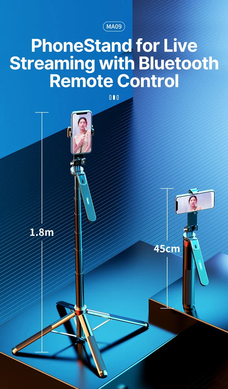 Ulanzi MA09 1.8m Selfie Stick Tripod – Remote Control Tripod for iPhone 16-13 Pro Max & Android with Panoramic Ball Head Holder
