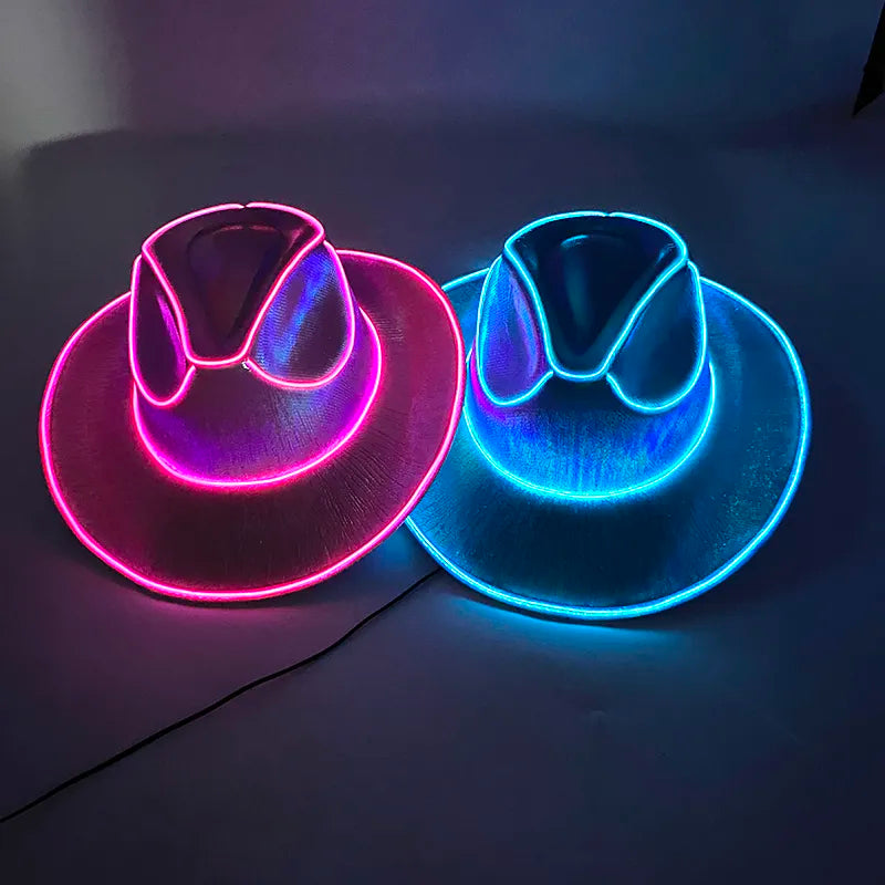LED Glowing Cowgirl Hat - Neon Luminous Bride Hat for Holiday Light Up Supplies and Bachelorette Party