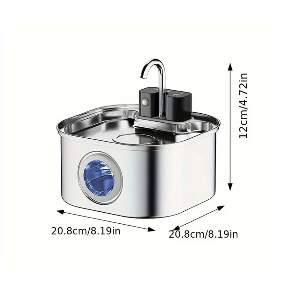 3L Stainless Steel Pet Water Fountain - Wireless Rechargeable Sensor Cat & Dog Drinking Dispenser