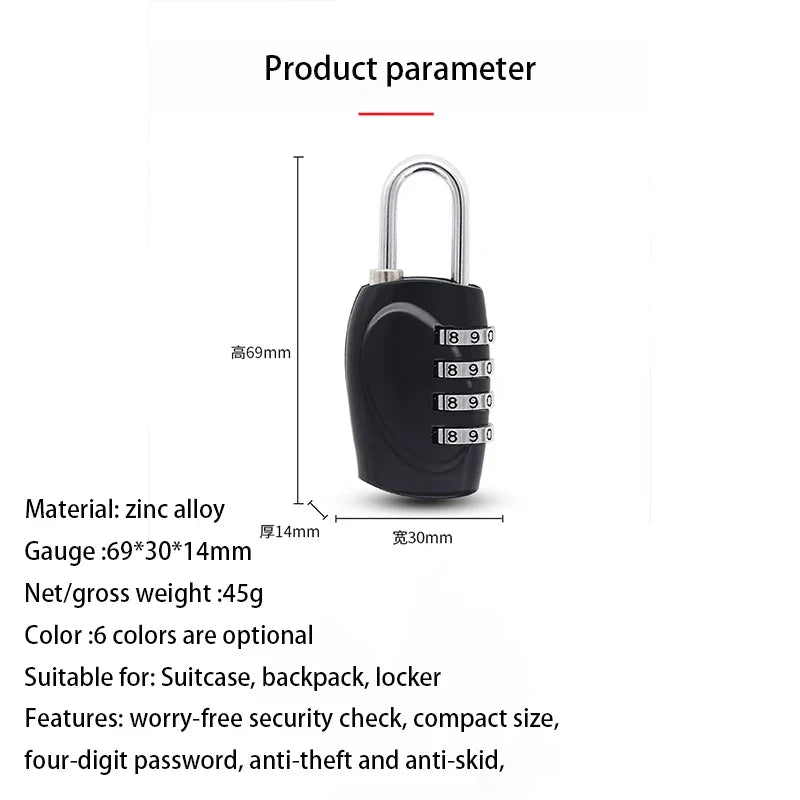 Popular 4-Digit Combination Padlock – 6-Color Anti-Theft Gym Locker & Luggage Safety Lock (Zinc Alloy)