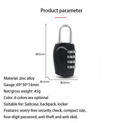 Popular 4-Digit Combination Padlock – 6-Color Anti-Theft Gym Locker & Luggage Safety Lock (Zinc Alloy)