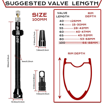 BUCKLOS Tubeless Presta Valves 40–100mm — Aluminum Alloy Bike Valve Stem for Road & MTB