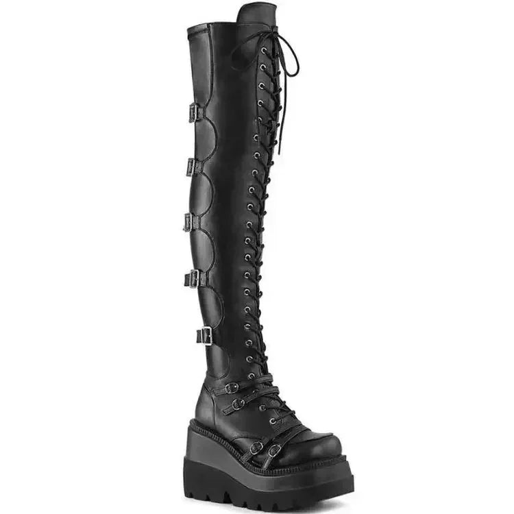 Women’s Over-the-Knee Wedge Boots – Autumn Winter High Platform Gothic Cosplay High Heel Botas Altas