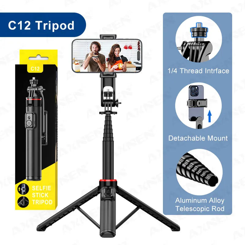 AXNEN Mobile Phone Tripod C12/C13 – 1325mm Stand for Cellphone & GoPro, with Wireless Bluetooth Remote for Live Streaming