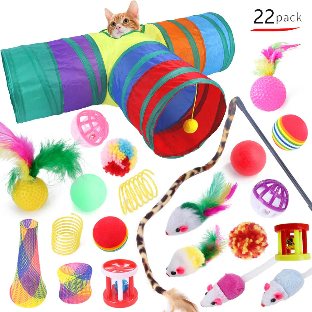 20-Piece Cat Toy Set - Interactive Kitten Toys with Feather Wand, Sisal Mouse, Bell & Balls
