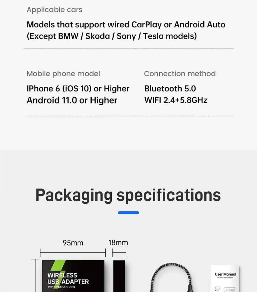 2025 Upgrade Wireless CarPlay & Android Auto AI Box – Dual-Band WiFi Bluetooth Auto Connect for iPhone & Android