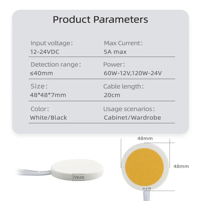 DC 12V/24V Touch Sensor Switch – 5A 60W Penetrable Smart Touch Switch for Cabinet & LED Lighting