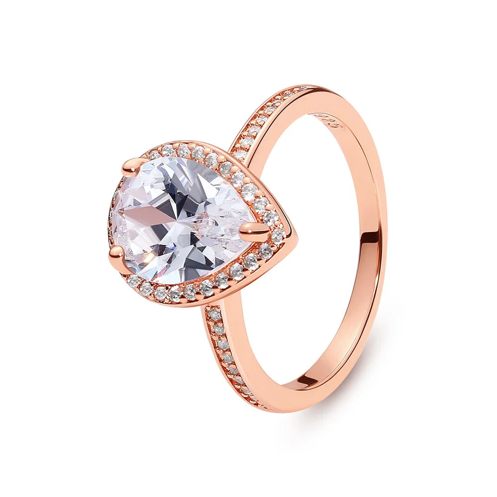 925 Sterling Silver Women’s Ring – Crown, Heart & Wishbone Design with Crystal, Rose Gold Engagement & Wedding Jewelry