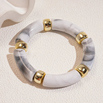 Leopard Print Bamboo Tube Acrylic Bracelets - Retro Stretch Beaded Bangles for Women & Men, Stackable Jewelry Gift