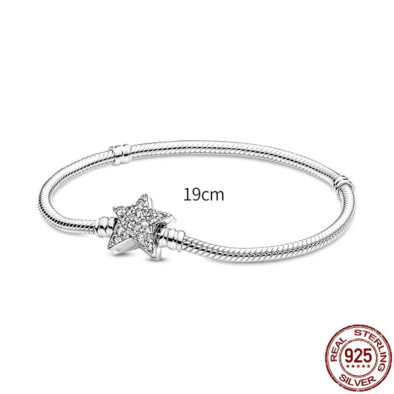 New 925 Sterling Silver Snake Chain Charm Bracelet – Fits Original 925 Pendant Charms & Beads, Heart Bracelet Jewelry for Women