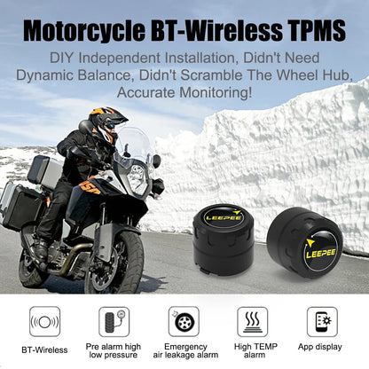 Bluetooth Motorcycle TPMS with 2 Sensors – Tire Pressure Monitoring System for Pit Bike, Tyre Tester Diagnostic Kit Moto Accessories