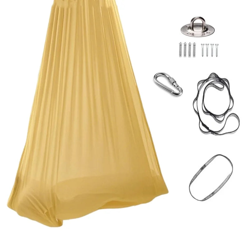 1.5x2.8m Elastic Swing Hammock – Indoor & Outdoor Aerial Yoga Swing with Adjustable Fabric & Hardware for Adults