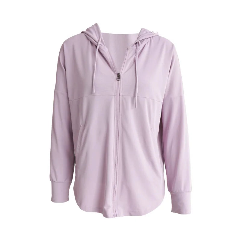 Women’s Lightweight Zip Up Yoga Hoodie Jacket – Long Sleeve Summer Sun Protection Sports Running Workout Activewear Cover-Up