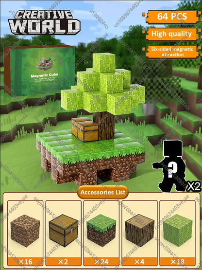 Magnetic Building Blocks – Mine World Magnet Cube STEM Toy for Kids 3+, DIY Montessori Sensory Model for Boys & Girls