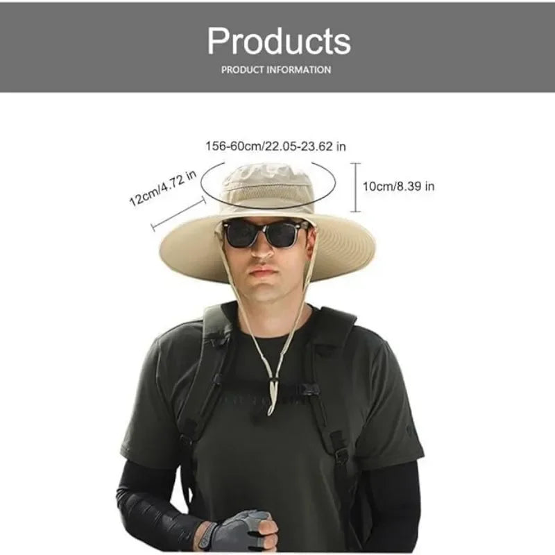 Men’s Wide Brim Solar Fan Hat – UPF50+ Sun Protection, Dual Power USB Adjustable Outdoor Hat for Beach & Fishing