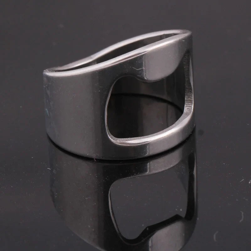 Stainless Steel Bottle Opener Ring - Finger Ring Corkscrew for Beer Cans - Cool Bar and Kitchen Gadget Gift