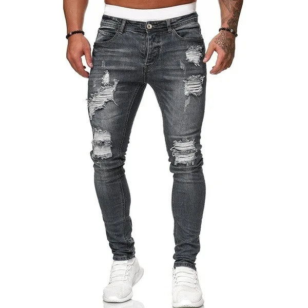 Men’s Retro Washed Stretch Denim Jeans – Slim Fit Zipper Casual Skinny Pencil Pants, Plus Size