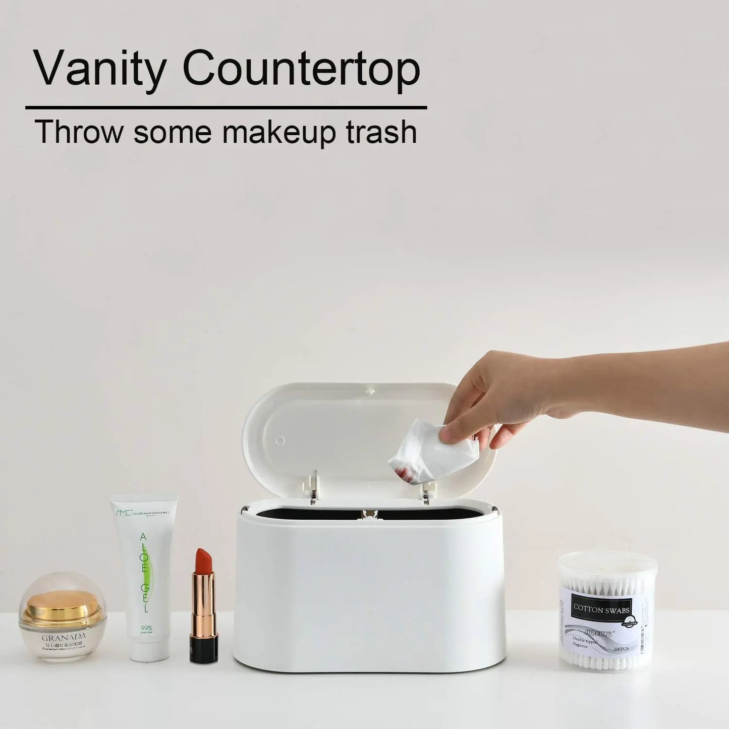 Mini Trash Can with Lid - Small Desk Trash Can, Countertop Garbage Can with 3 Free Roll Bags - Compact and Convenient Waste Basket in White