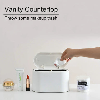 Mini Trash Can with Lid - Small Desk Trash Can, Countertop Garbage Can with 3 Free Roll Bags - Compact and Convenient Waste Basket in White