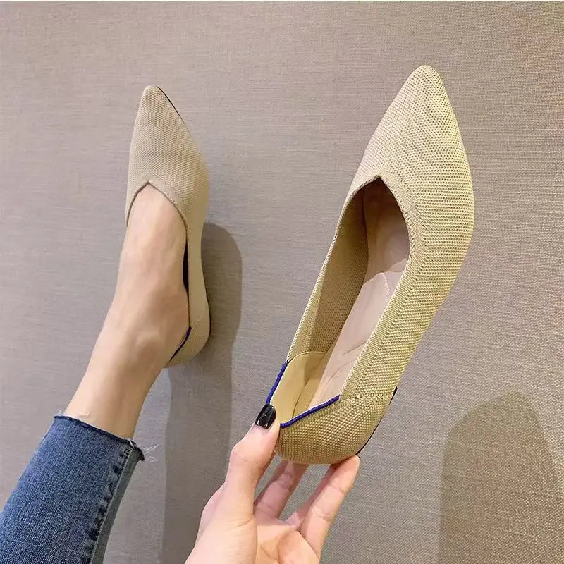 Women’s Pointed Flat Shoes - Comfortable Knitted Elastic Casual Fashion Shoes for Spring & Autumn Wear