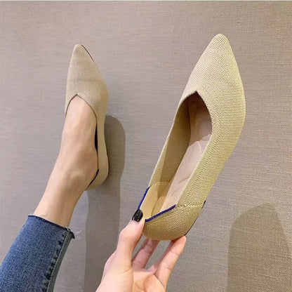 Women’s Pointed Flat Shoes - Comfortable Knitted Elastic Casual Fashion Shoes for Spring & Autumn Wear