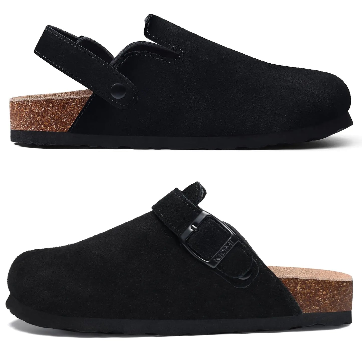 Asgard Women’s Genuine Leather Clogs – Soft Cork Footbed Cow Suede Mules with Adjustable Strap, Fashion Comfort Slip-On Slippers