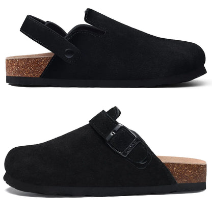 Asgard Women’s Genuine Leather Clogs – Soft Cork Footbed Cow Suede Mules with Adjustable Strap, Fashion Comfort Slip-On Slippers
