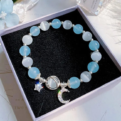 Starry Cat’s Eye Stone Bracelet for Women – Grey Moonlight Crystal Star Moon Design Fashion Jewelry Gift