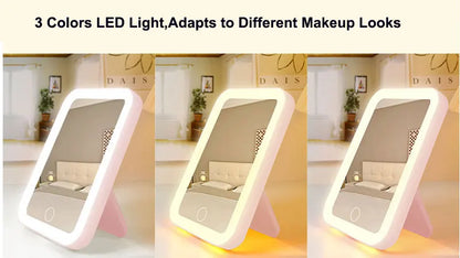 3-Color LED Vanity Mirror – Touch Screen, USB Rechargeable, Dimmable Makeup Mirror with Adjustable Brightness, Portable