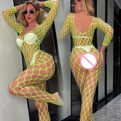 Sexy Mesh Bodystocking - Fishnet See Through Lingerie Jumpsuit with Hollow Design & Nightwear Style