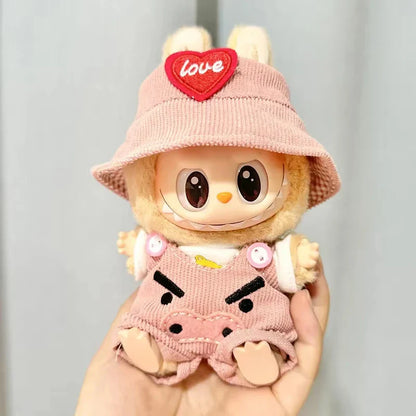 17cm Mini Plush Doll Clothes — Kpop EXO Labubu I & II Idol Doll Outfit Set, Overalls for Sitting & Party, Doll Accessories Gift