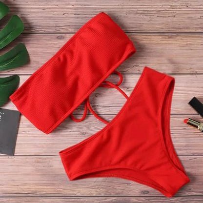 Women’s Tie Thong Bikini Set – Ultrathin Brazilian One-Piece Swimwear with Bandage Tube Bra Lingerie