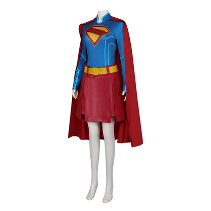 Red Superhero Cosplay Costume – Women & Girls Top, Skirt, and Cloak Outfit for Halloween Party