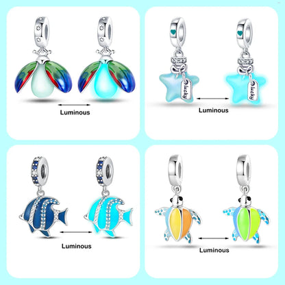 Chameleon Luminous Firefly & Butterfly Silver-Plated Charms - 925 Silver for DIY Bracelet Jewelry Making