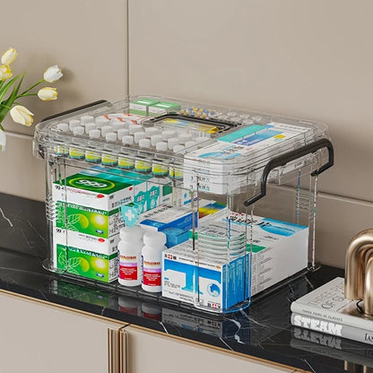 Large Capacity Double-Layer Medicine Organizer Box – Waterproof Transparent Storage for Home & Travel