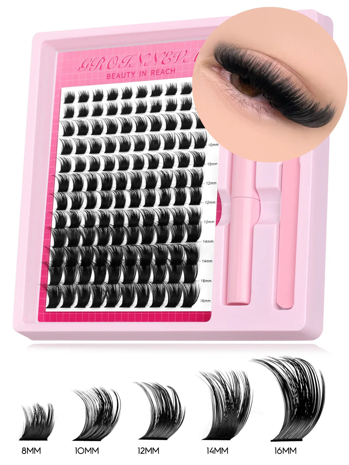 Fluffy C Curl Lash Cluster Kit (10–18mm) – DIY Eyelash Extensions Set with Bond & Seal for Natural Volume Lashes