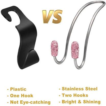 2 Pack Bling Diamond Universal Car Headrest Seat Back Organizers - Strong, Durable Auto Backseat Storage Hooks