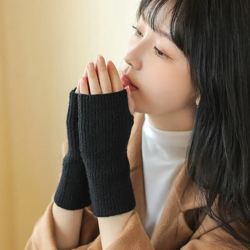 Winter Warmth Essentials: Solid Half Finger Wool Knitting Gloves for Women - Soft and Warm Arm Gloves, Mittens for Writing, Handschoenen Guantes
