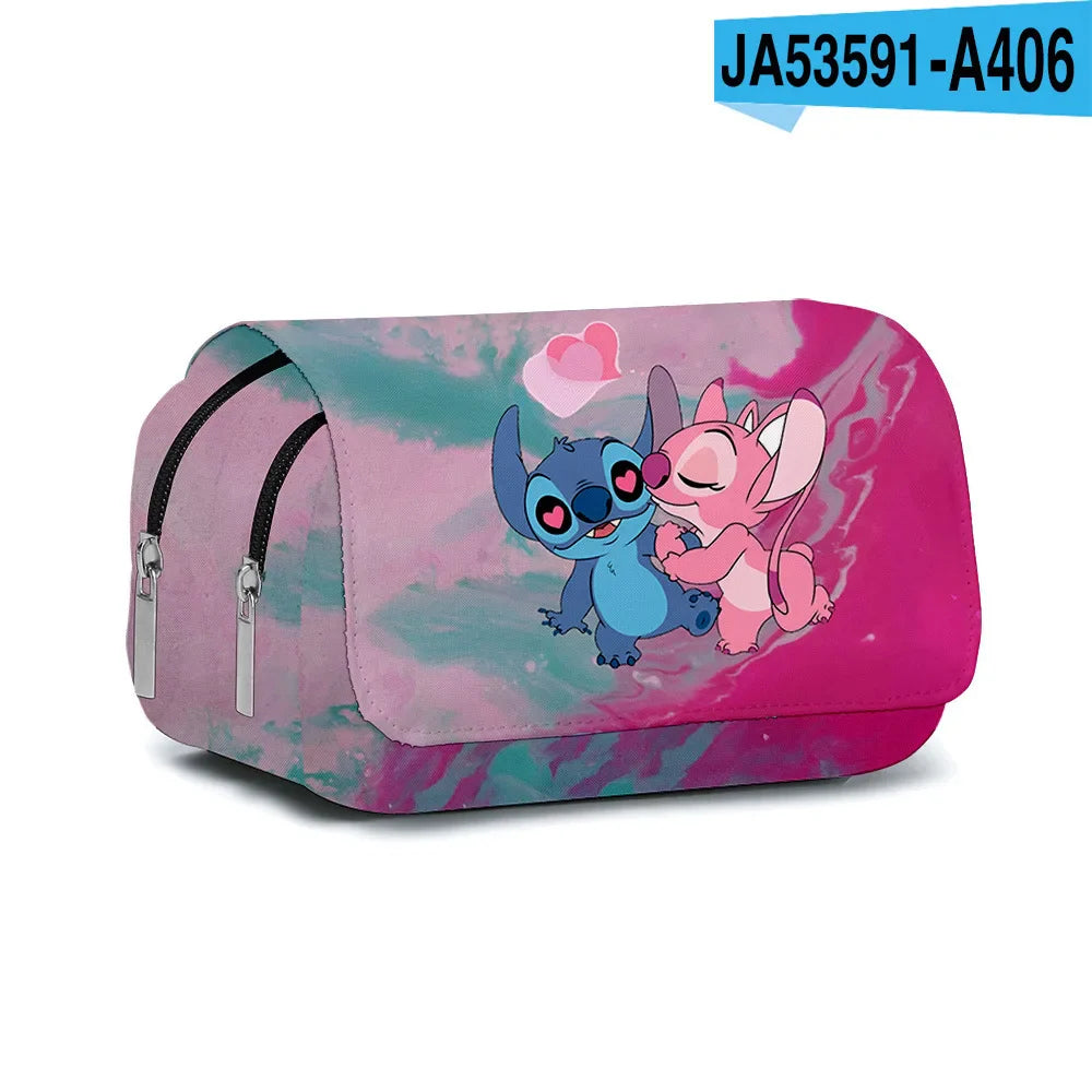 Stitch Fully Printed Flap Pencil Case – Kawaii Anime Stationery Box for School Girls