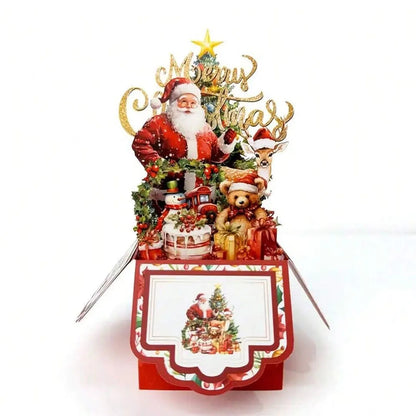 Christmas Party Greeting Cards — 3D Pop-Up Santa Card w/ Envelope | Merry Christmas & New Year 2026