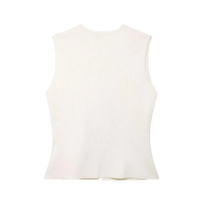 TRAF 2024 Women's Knit Vest Top – Cropped Sleeveless, Button Front, Summer Knitted Holiday Short Tops
