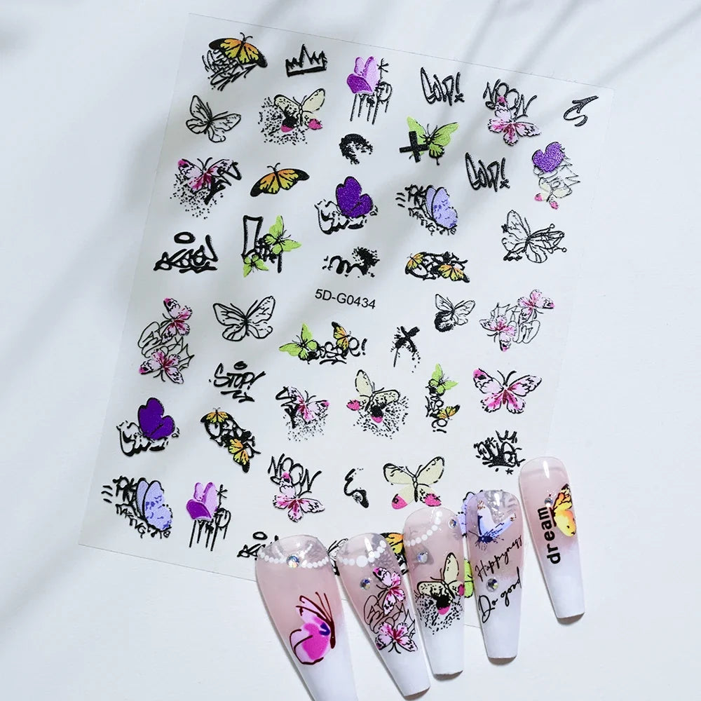 5D Macaron Nail Stickers - Embossed Flower, Fruit, Bear & Rabbit Charms for Summer DIY Manicure Decoration