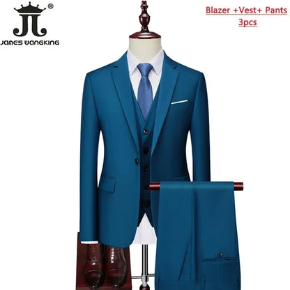 Men's 3 Piece Suit Set - Solid Color Formal Business Jacket Vest Pants Wedding Groom Party Tuxedo Outfit M-6XL