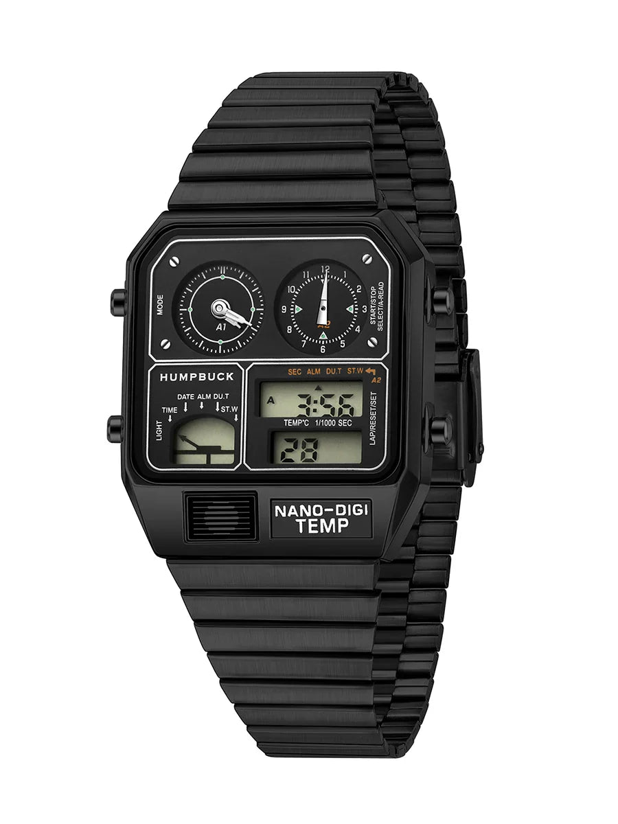 HUMPBUCK Men’s Digital Watch – Multifunctional Classic Wristwatch with Temperature, Stopwatch, Dual Time & Calendar