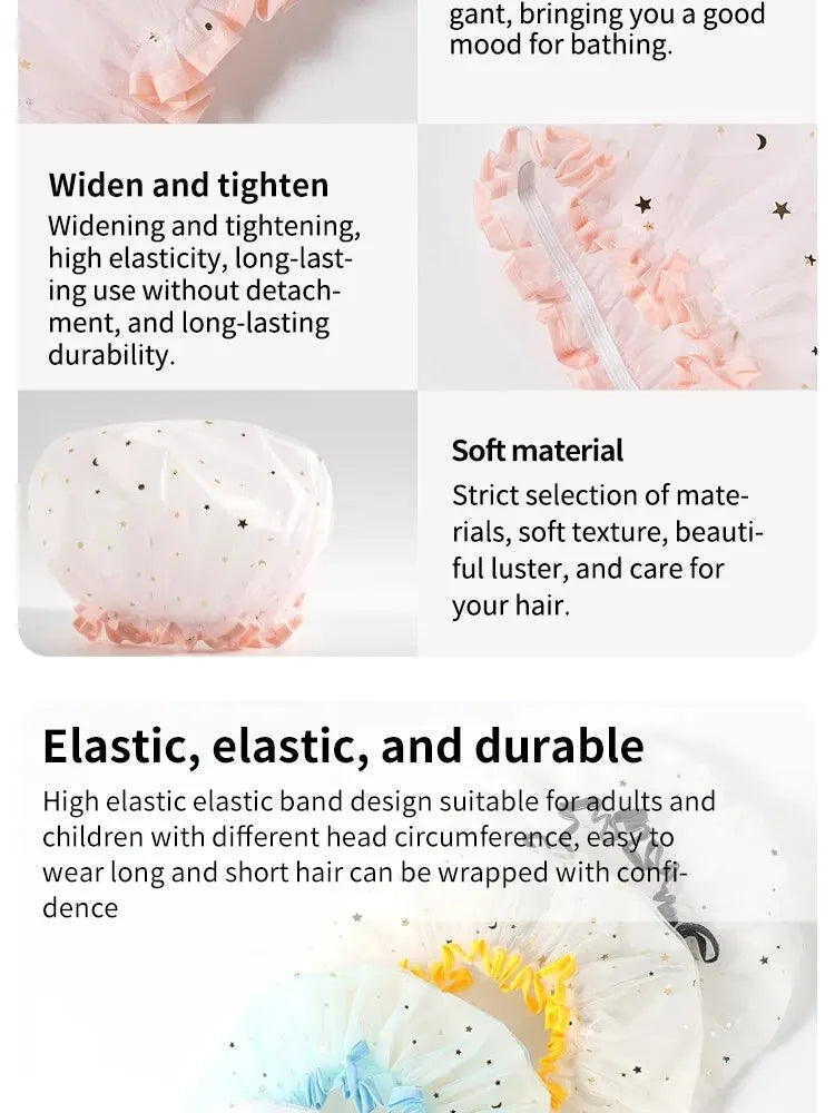 Double-Layer Waterproof Shower Cap — PVC Bathing Hat for Adult Women, Kitchen & Bathroom Use