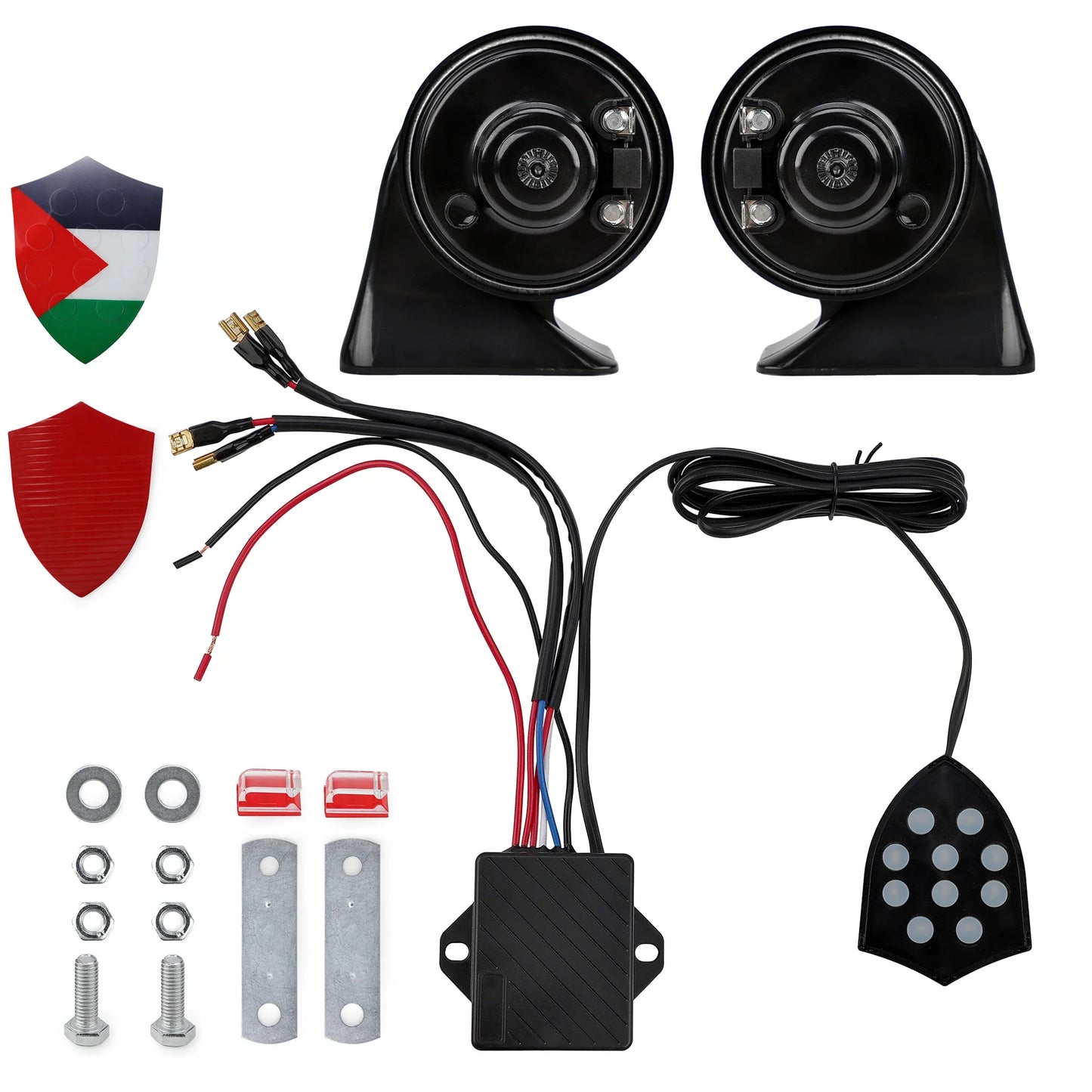 12V Universal Electronic Car Horn – 10 Sound Musical Siren Controller with Snail Trumpet, Automotive Alarm Accessory