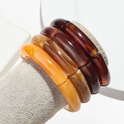Fashion 4PCS Resin Amber Bamboo Bead Acrylic Elastic Bracelet Set — Trendy 2024 Handmade Bangles